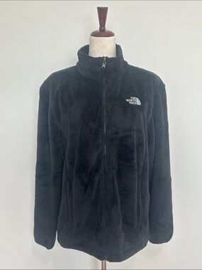Women’s The North Face Black Plush Full-Zip Fleece Jacket Size XL EUC